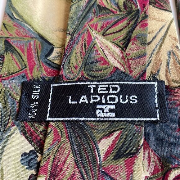 Vtg 80s/90s Ted Lapidus green, maroon, blue & cream floral silk tie - Picture 4 of 5